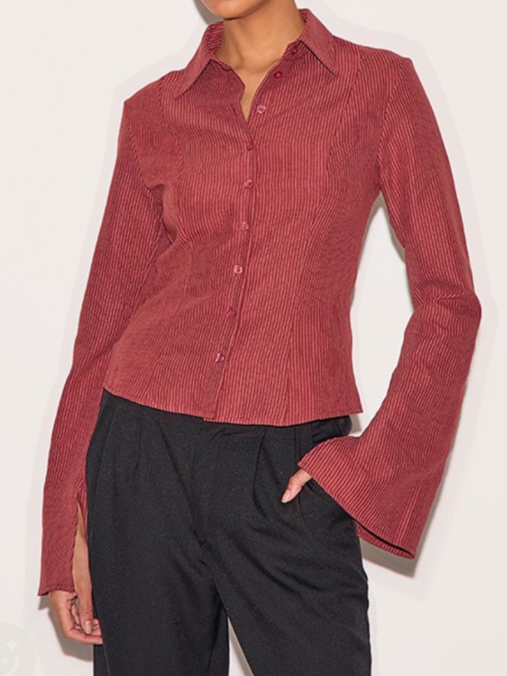 PrettyLittleThing Rust Corded Button-Up Shirt